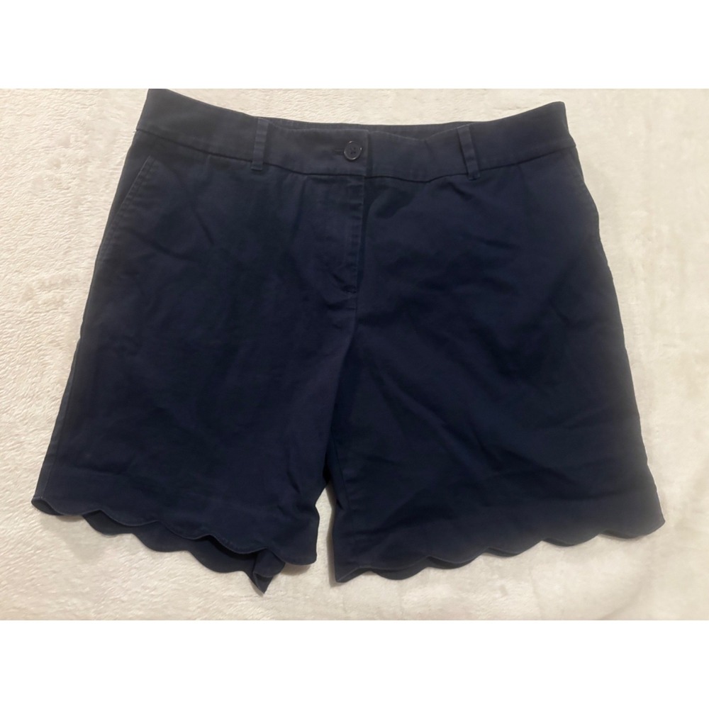 Talbots Shorts Womens 10 Blue Cotton Preppy‎ Casual Fringe Scallop Hem Resort